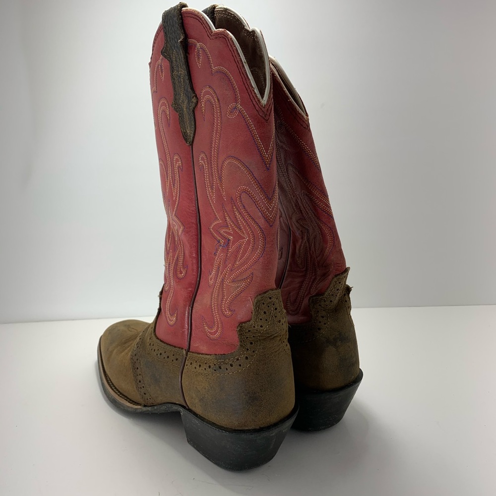 Justin Cowboy Boots 7.5B Square Toe Red Brown - Picture 4 of 7